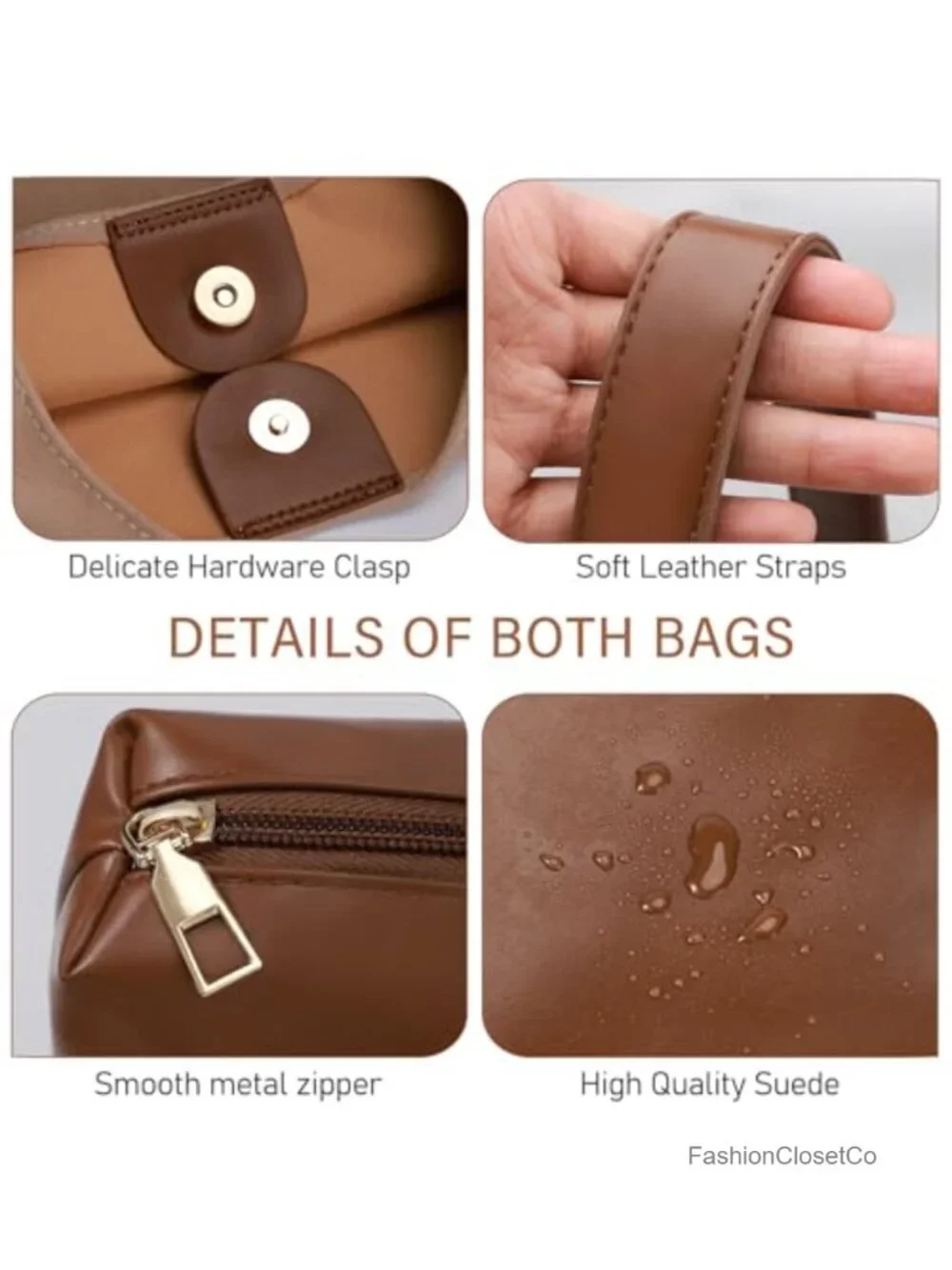 2-Piece Vegan Leather Purse Set: Slouchy Hobo Bag & Suede Tote Set